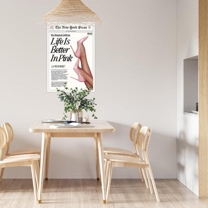 Trendy Baby Pink Poster Funny 70s Posters The New York Press Wall Art Life Is Better in Pink Hot Girl Canvas Prints Preppy Aesthetic Decor for Cool Girly Bedroom Room Home Dorm 8x12inch Unframed