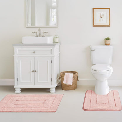 GRANNY SAYS Bathroom Rugs Sets 3 Piece, Soft Absorbent Microfiber Bath Mats for Bathroom Non Slip Washable, U-Shaped Toilet Bath Rugs for Tub Shower (Pink, 16" x 24" + 20" x 32" + U Shaped 20" x 24")