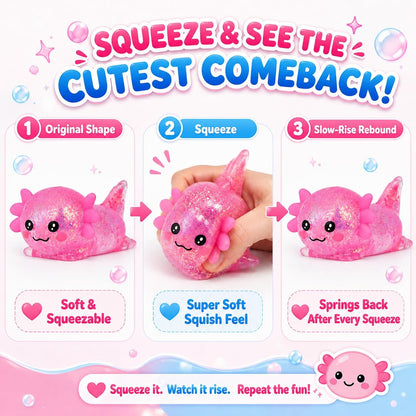Axolotl Squishy Stress Ball, Soft TPR Slow Rising Squeeze Toy, Cute Axolotl Fidget Toy for Stress Relief, Anxiety Calming Sensory Toy for Kids Adults(Pink Lie Axolotl)