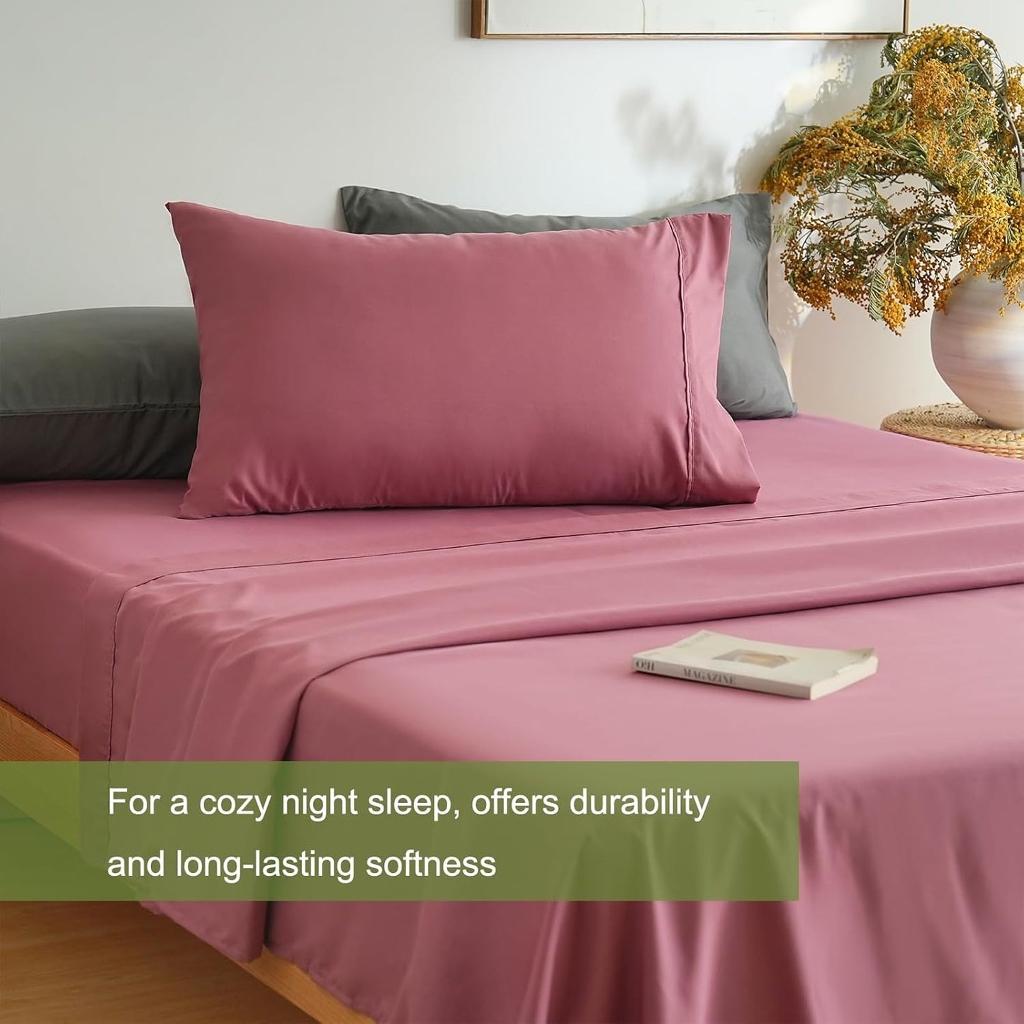 Mohap Bed Sheet Set 4 Pieces Double Brushed Microfiber 1800 - Breathable All Season Luxury Soft Bedding - Full Vintage Pink