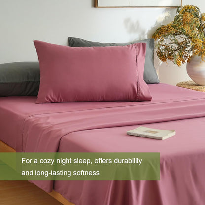 Mohap Bed Sheet Set 4 Pieces Double Brushed Microfiber 1800 - Breathable All Season Luxury Soft Bedding - Full Vintage Pink
