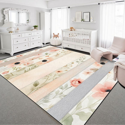 10x14 Area Rugs for Bedroom Boho Washable Rug for Living Room Soft Pastel Floral Pink Peach Flowers Light Extra Large Soft Rubber Backed Non-Slip Carpets for Office Dining Room