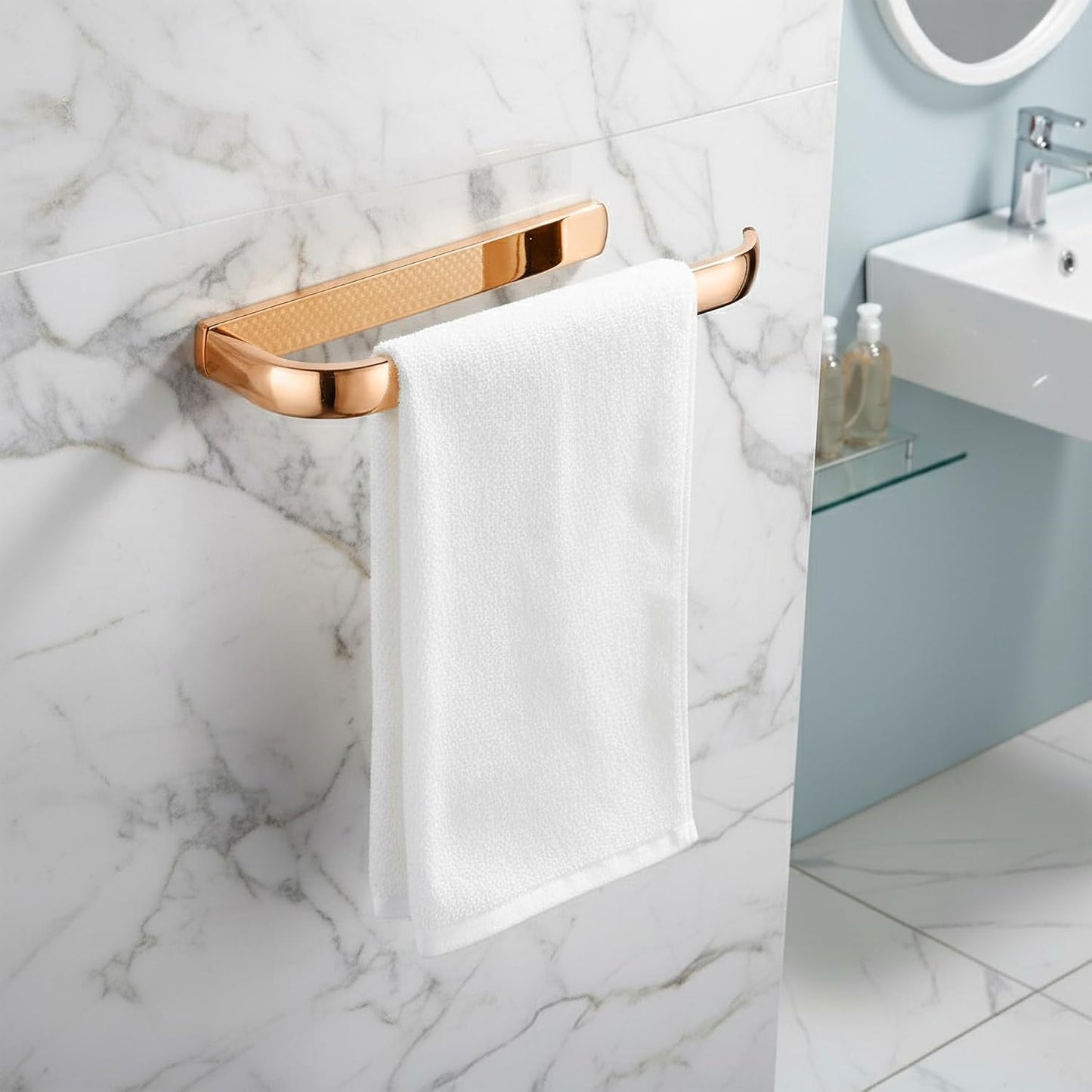 Rose Gold Hand Towel Bar Holder – Wall Mounted Towel Rack, Under Cabinet Kitchen Rust Proof Brushed Brass Bar, European-Style Polished Decor Bathroom Hardware Accessory (Copper, 1 Pack)