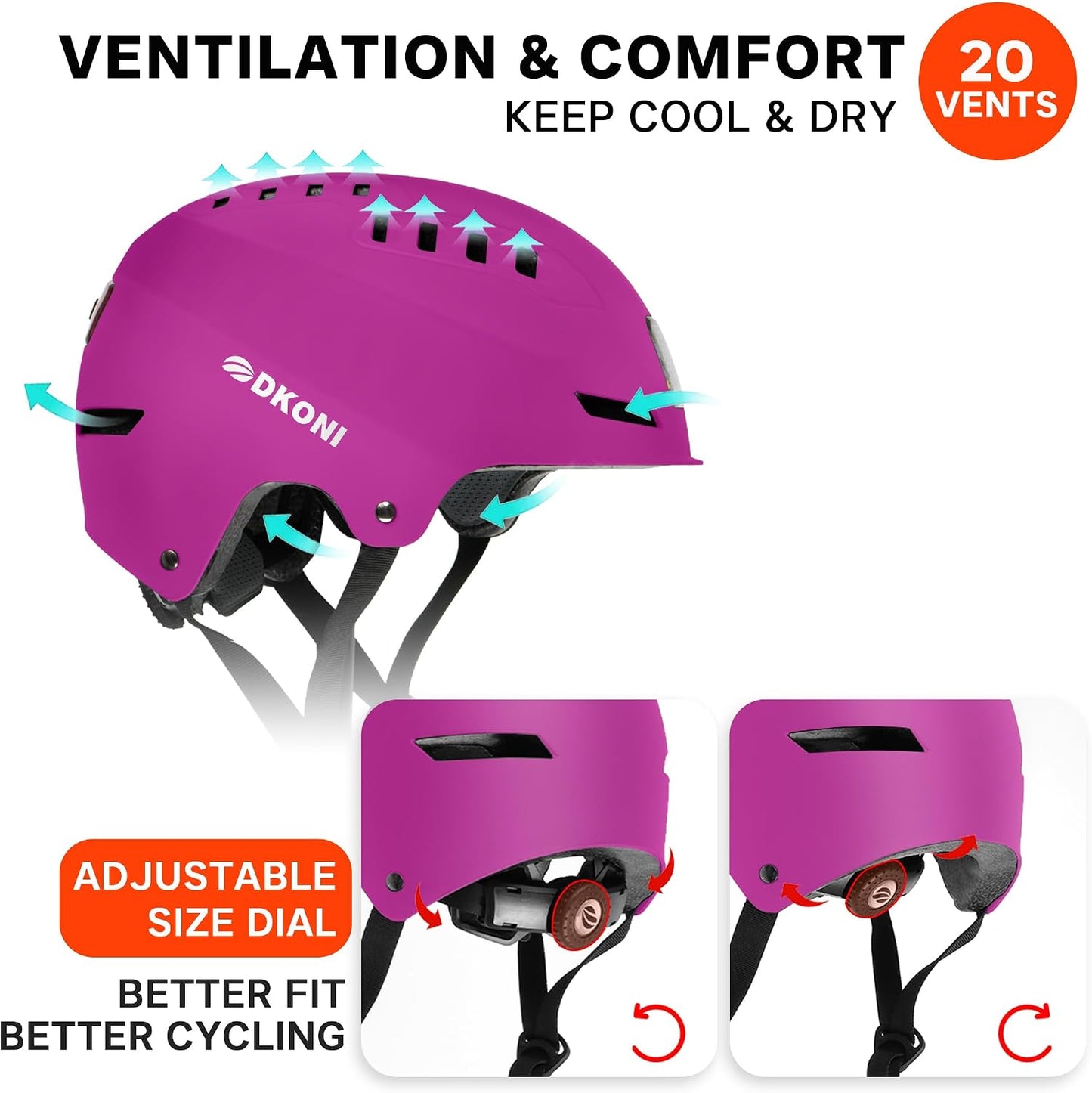 DKONI Bike Helmet with LED Lights Bicycle Helmets Commuter Cycling Helmet USB Rechargeable Front & Back LED Light Helmet for Adult Men Women
