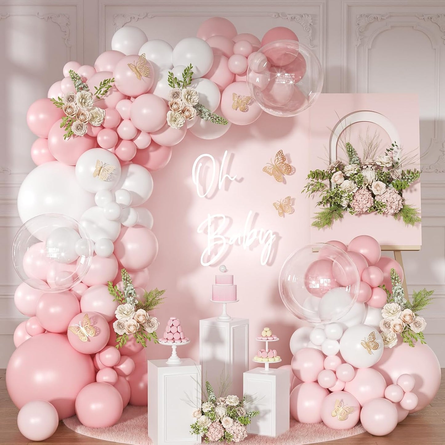 Light Pink Balloon Arch Kit, 126Pcs Baby Pink and White Balloon Garland Kit for Wedding Birthday Baby Shower Gender Reveal Bridal Shower Party Decorations