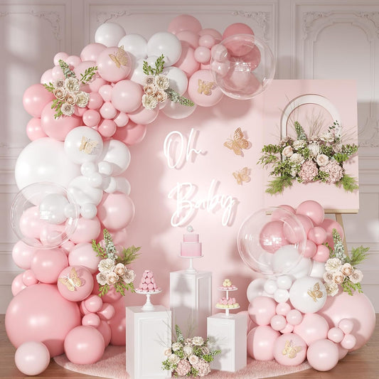 Light Pink Balloon Arch Kit, 126Pcs Baby Pink and White Balloon Garland Kit for Wedding Birthday Baby Shower Gender Reveal Bridal Shower Party Decorations