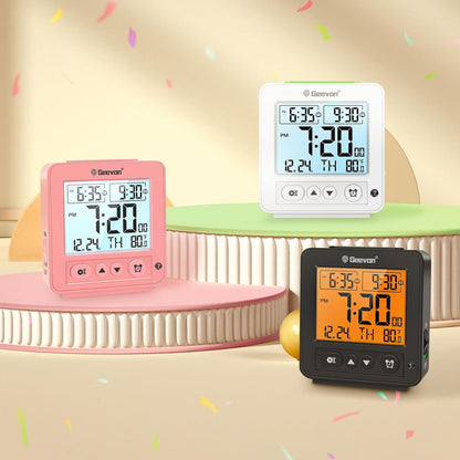 Geevon Smart Night Light Small Digital Alarm Clock with 2 Increasing Beep Alarm, Indoor Temperature, Battery Operated Travel Clock for Bedroom, Bedside, Desk(Pink)