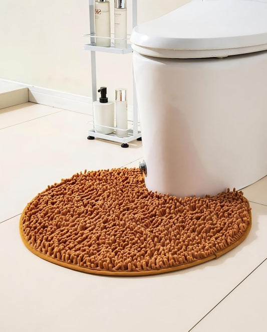 Soft Shaggy Round Toilet Rug U Shaped for Bathroom, Excellent Absorbent Contour Toilet Mat Machine Washable, Non-Slip Microfiber Chenille Bathroom Rugs 24" Coral