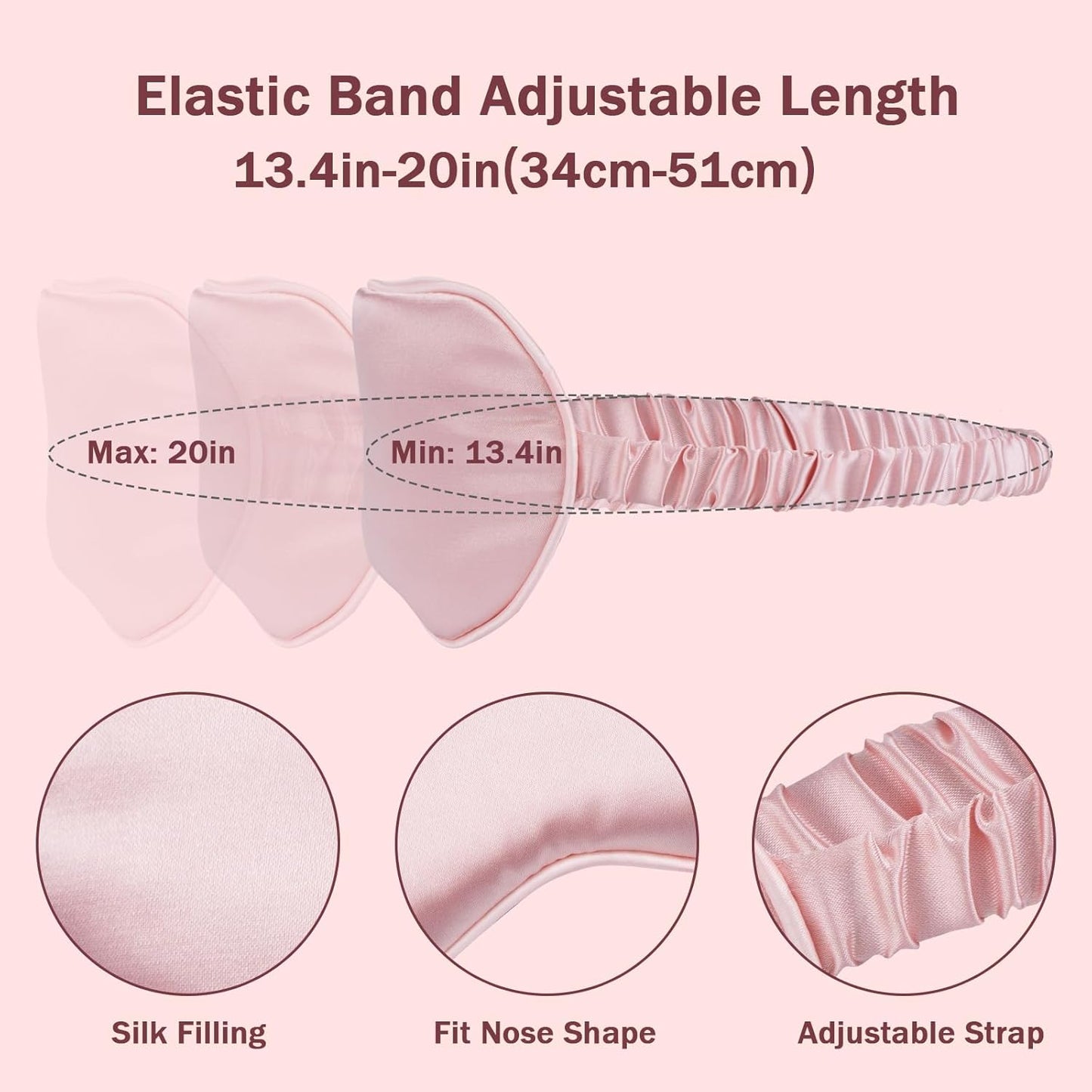 Sleep Mask, Adjustable Silk Eye Mask for Sleeping, Soft Sleeping Eye Shade Cover for Women, Better for Blocking Light, Enhancing Sleep Quality, Pink