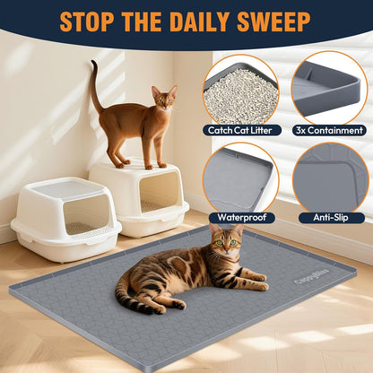 Large Cat Mat for Litter Box, 34"x22" Waterproof Silicone Mat with Litter Trapping, Easy Clean & Non-Slip Floor Pad for Indoor Cats, Pink