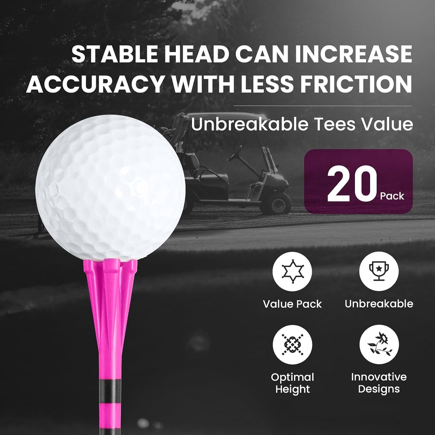 VEASAERS Golf Tees Plastic 3 1/4 2 3/4 inch Unbreakable 20 50 100 Pack, Bulk Long Stronger Upgrade More Durable Stable Reduce Friction Side Spin Tee Pink Pouple Gift for Men Women