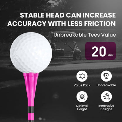 VEASAERS Golf Tees Plastic 3 1/4 2 3/4 inch Unbreakable 20 50 100 Pack, Bulk Long Stronger Upgrade More Durable Stable Reduce Friction Side Spin Tee Pink Pouple Gift for Men Women