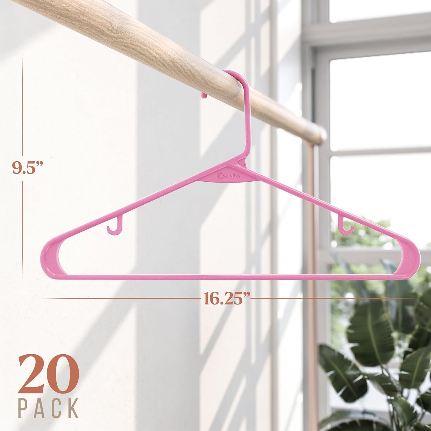 Plastic Hangers 20 Pack Pink - Clothes Hangers - Makes The Perfect Coat Hanger and General Space Saving Hangers for Closet and New Apartment Essentials - Percheros Ganchos para Colgar Ropa Hangars