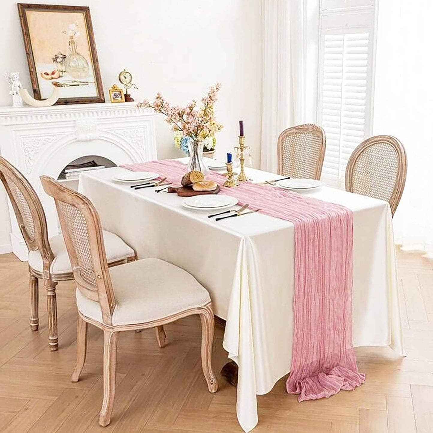 6Pack Light Pink Cheesecloth Table Runner Boho Gauze Cheese Cloth Table Runners Sheer Pink Table Runner for Wedding Party Baby Shower Birthday Home Decor
