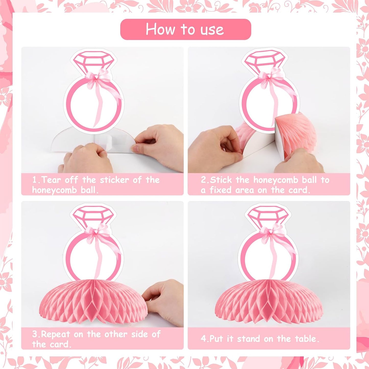Cheereveal 8Pcs Pink Bow She’s Tying the Knot Honeycomb Centerpieces for Bridal Shower Decor, Princess Bows Centerpieces Table Topper for Bachelorette Wedding Engagement Party Decorations