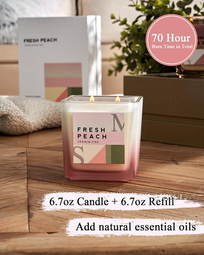 M&SENSE Peach Scented Candles Gift Set with Refills，14.3oz Soy Jar Candle Set Clean Burning Candle Gifts, Up to 80 Hours Long Lasting Aromatherapy Candle for Women Girlfriend Mom Teacher