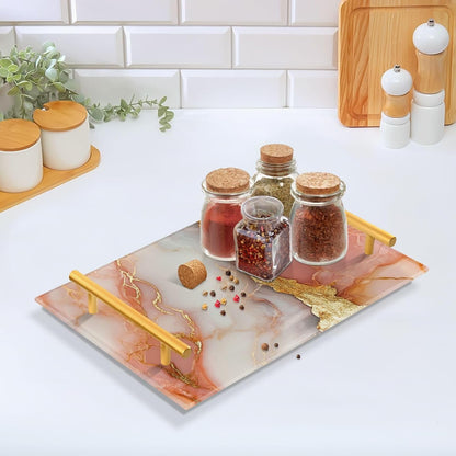 Marble Peach White Decorative Trays with Handles with Handles Outdoor Serving Tray for Jewelry Perfume for Decorative Food bandejas para servir con asas