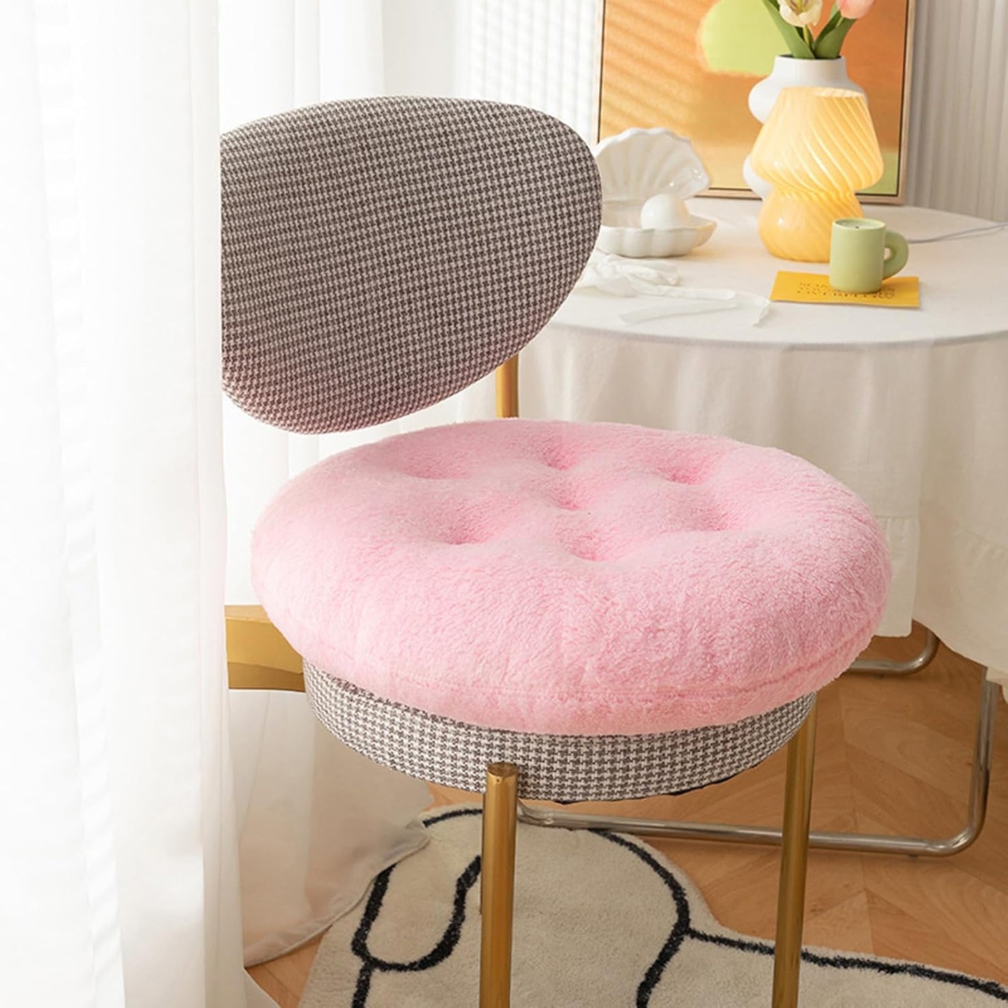 2pcs Round Chair Cushions 16inch Seat Cushion for Chairs Stool Plush Seat Pad Winter Warm Chair Covering for Dining Room, Foam Padding Round Chair Pads Floor Pillow Cushions (Pink)
