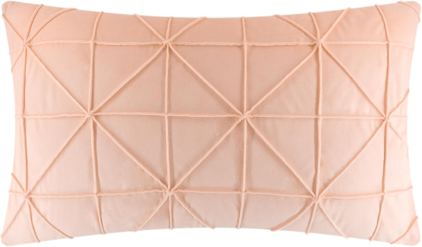 JWH Velvet Pillow Covers Decorative Line Throw Pillow Case Lumbar Pillowcase Soft Cushion Cover for Bed Couch Bedroom Chair Sofa 14x24 Inch Peach Pink
