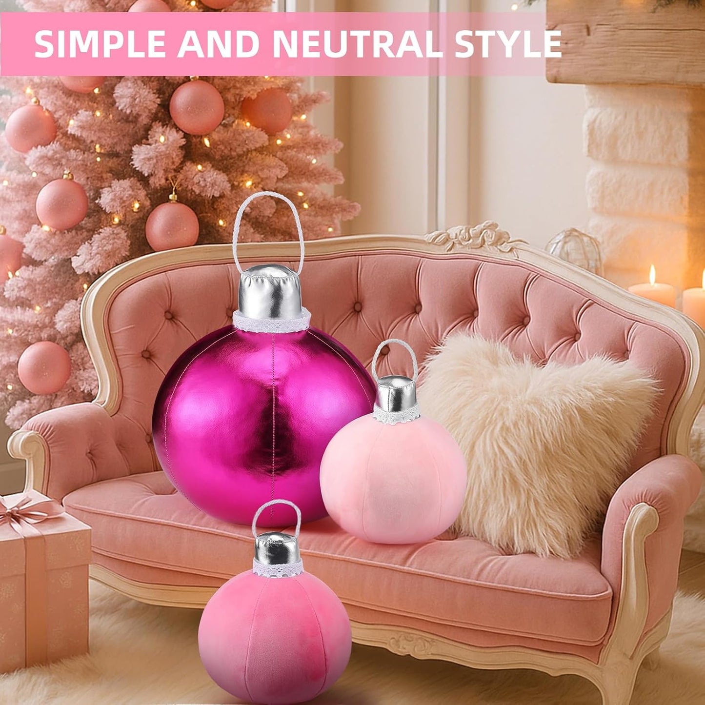 Shellwei 3 Pcs Pink Christmas Bell Pillow Velvet Round Throw Pillows 3D Stuffed Ball Shaped Pillow Neutral Cute Christmas Decorations for Bedroom Living Room and Gift for Xmas