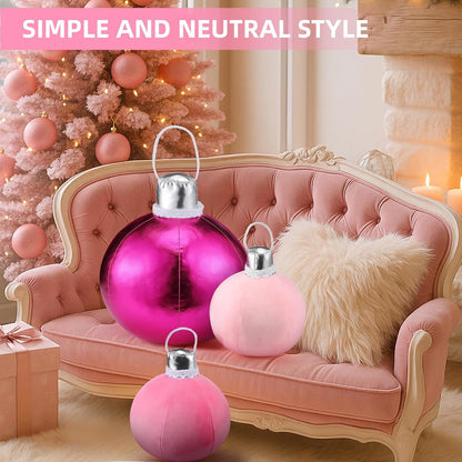 Shellwei 3 Pcs Pink Christmas Bell Pillow Velvet Round Throw Pillows 3D Stuffed Ball Shaped Pillow Neutral Cute Christmas Decorations for Bedroom Living Room and Gift for Xmas