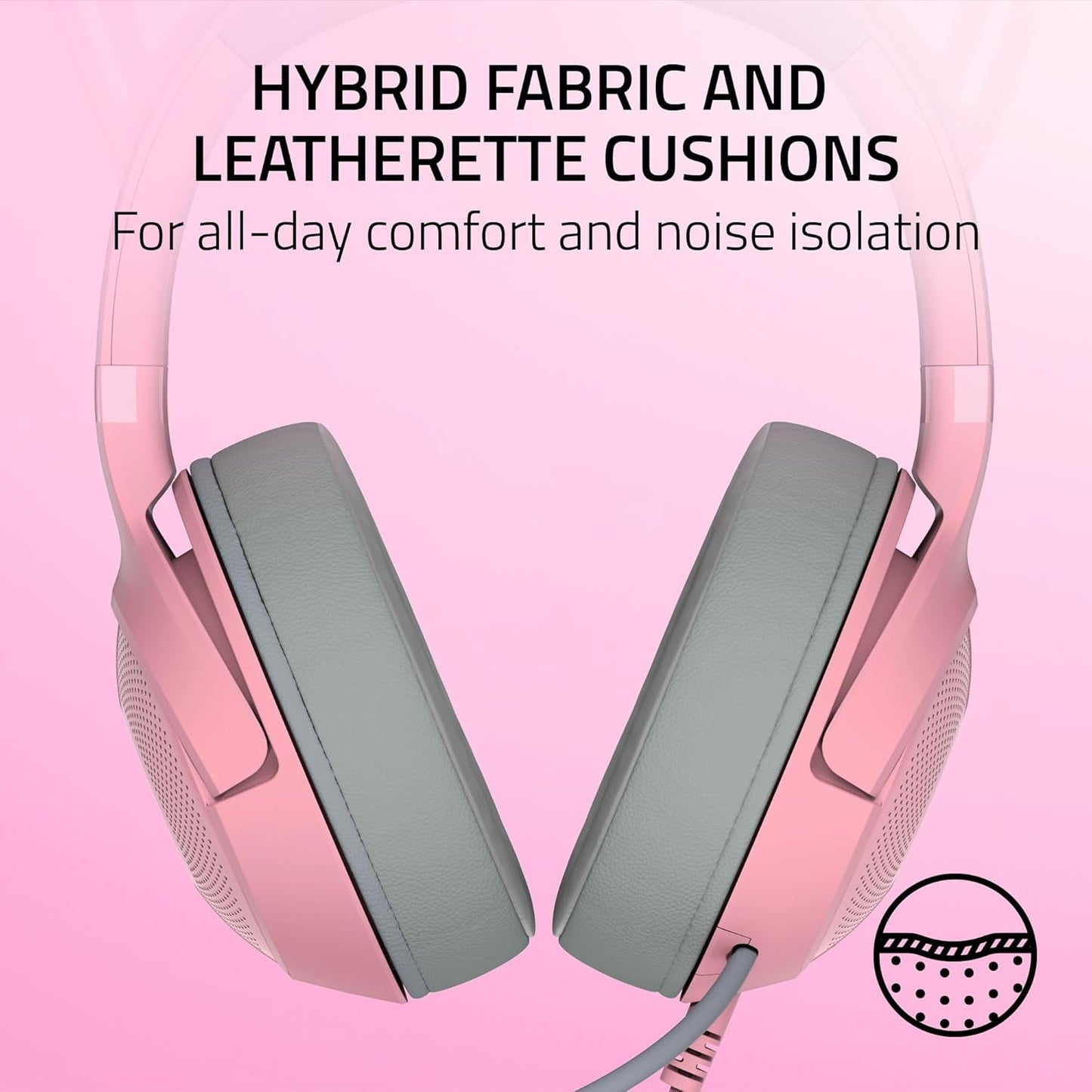 Razer Kraken Kitty V2 USB Wired Headset: Chroma RGB Kitty Ears - Stream Reactive Lighting - HyperClear Cardioid Mic - 40 mm Drivers - 7.1 Surround Sound - Comfortable Ear Cushions - Quartz Pink