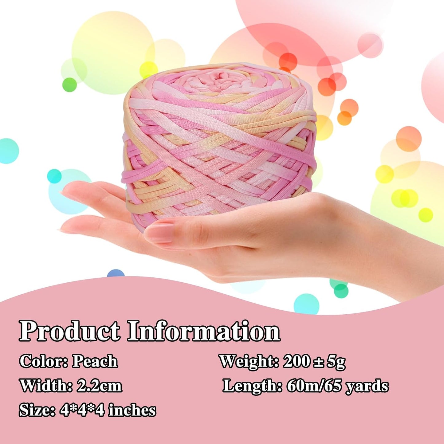 200g T-Shirt Yarn Elastic Fabric Crochet Cloth for DIY Knitting, Spaghetti Thick Knitting Yarn for Hand DIY Bag Basket Cushion Crocheting Projects,Home Decor(Peach Blossom)