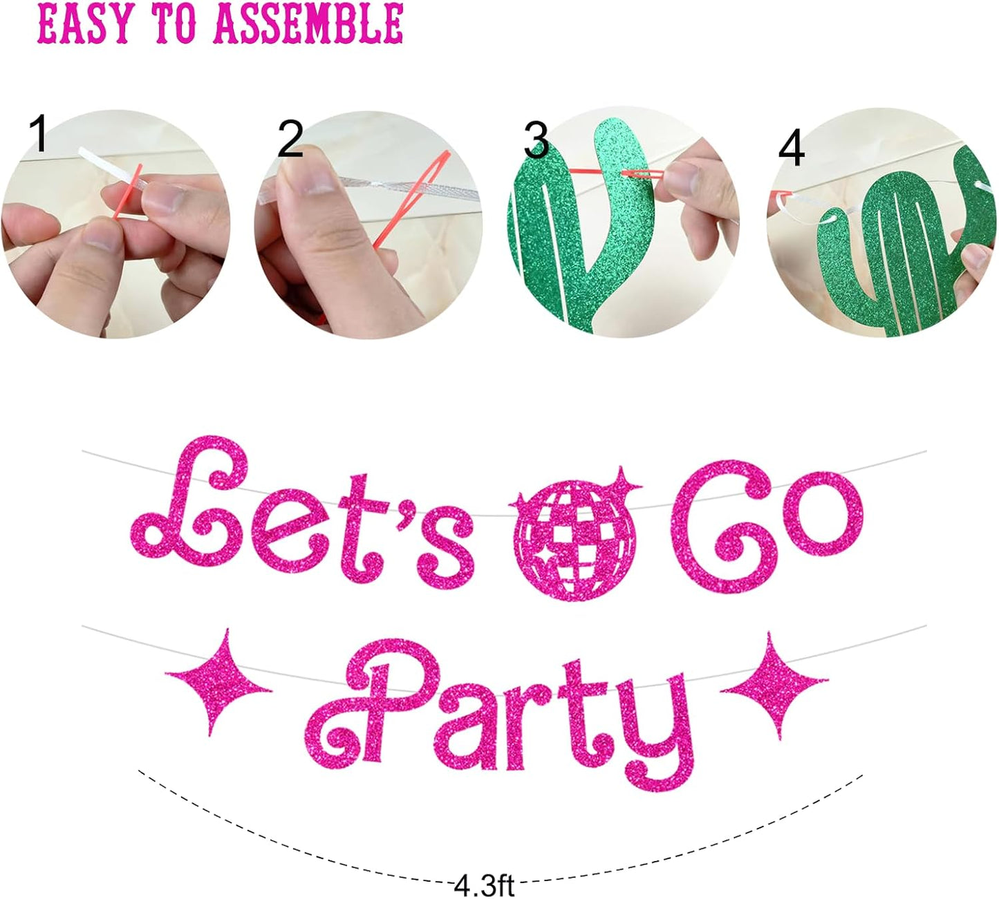 Let's Go Party Pink Glitter Banner For Bachelorette Party Decorations, Pink Girls Ba*bie Birthday Party Decorations,Cute Photo Backdrop, 21st Bday Supplies