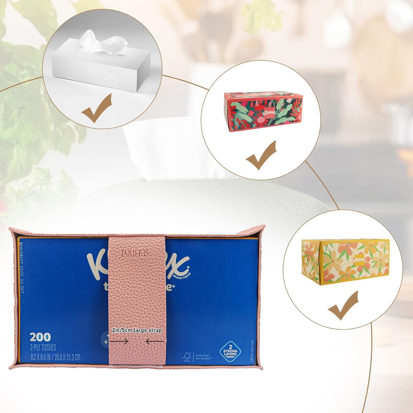 Tissue Box Cover PU Leather Tissue Holder Rectangle Facial Tissue Case Tissue Box Organizer Dispenser for Bathroom, Kitchen, Home, Office, Tabletop (SoftPink, Tall)