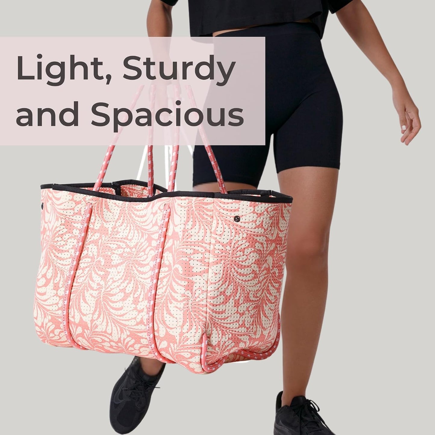 POPUPS Large Neoprene Tote Bag for Women - Everyday Designer Handbag for Travel Work and Beach with Pockets and Zipper Pouch