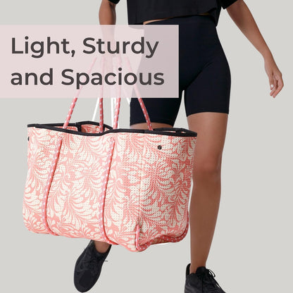 POPUPS Large Neoprene Tote Bag for Women - Everyday Designer Handbag for Travel Work and Beach with Pockets and Zipper Pouch
