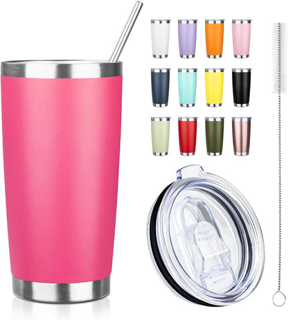20oz Tumbler with Straw and Brush, Stainless Steel Vacuum Insulated tumbler, Double Wall Insulated Coffee Tumbler for Outdoor, Home, Travel,Office (Peach,1pcs)