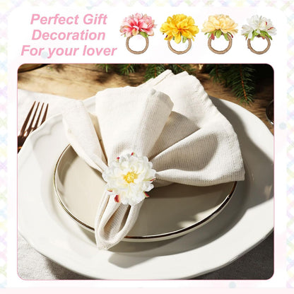 uxcell 4Pcs Flower Napkin Rings, Handmade Chrysanthemum Napkin Ring Holders Buckles Table Decorations for Christmas Thanksgiving Valentine Decor Wedding Parties, Banquet, Home, Pink