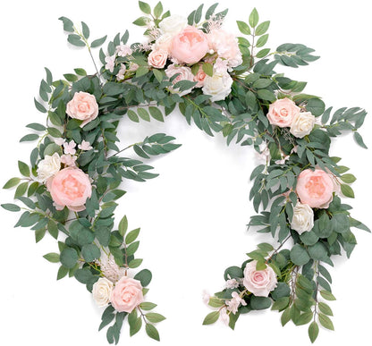 Ling's Moment Pink Artificial Flower Garland Wedding Arch 6 FT | Blush Rose & Eucalyptus, Greenery, Sweetheart Table Decor, Floral Garland for Mantle, Centerpieces, Backdrop