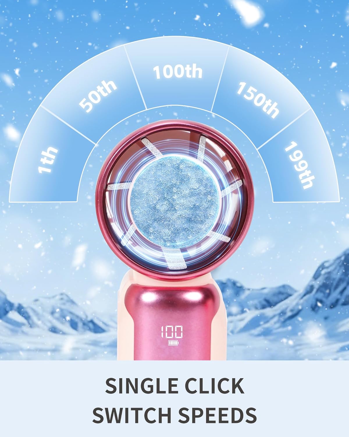 Portable Handheld Mini Fan with Ice Cooler, Speed (1-199), with LED Display, USB Rechargeable Personal Fan Small Pocket Fans for Travel/Outdoor/Home/Office (PINK)