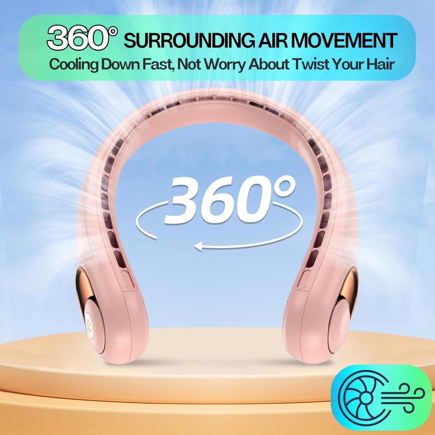 KIDEE Portable Neck Fan, Neck Fans Rechargeable for Women Men, 4000mAh Personal Bladeless Fan, Upgraded Cooling Air Volume, Ultra Quiet Wearable Fan