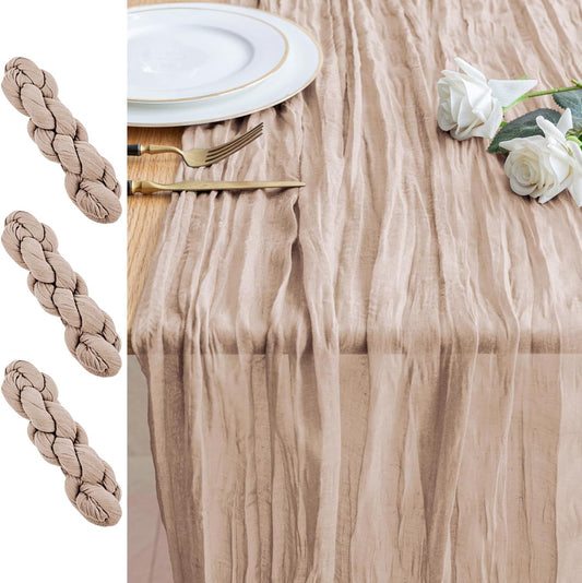 3PCS Table Runner Cheesecloth 10FT Nude Pink Boho Gauze Cheese Cloth Rustic Sheer Table Runners for Wedding Birthday Bridal Baby Shower Party Decoration