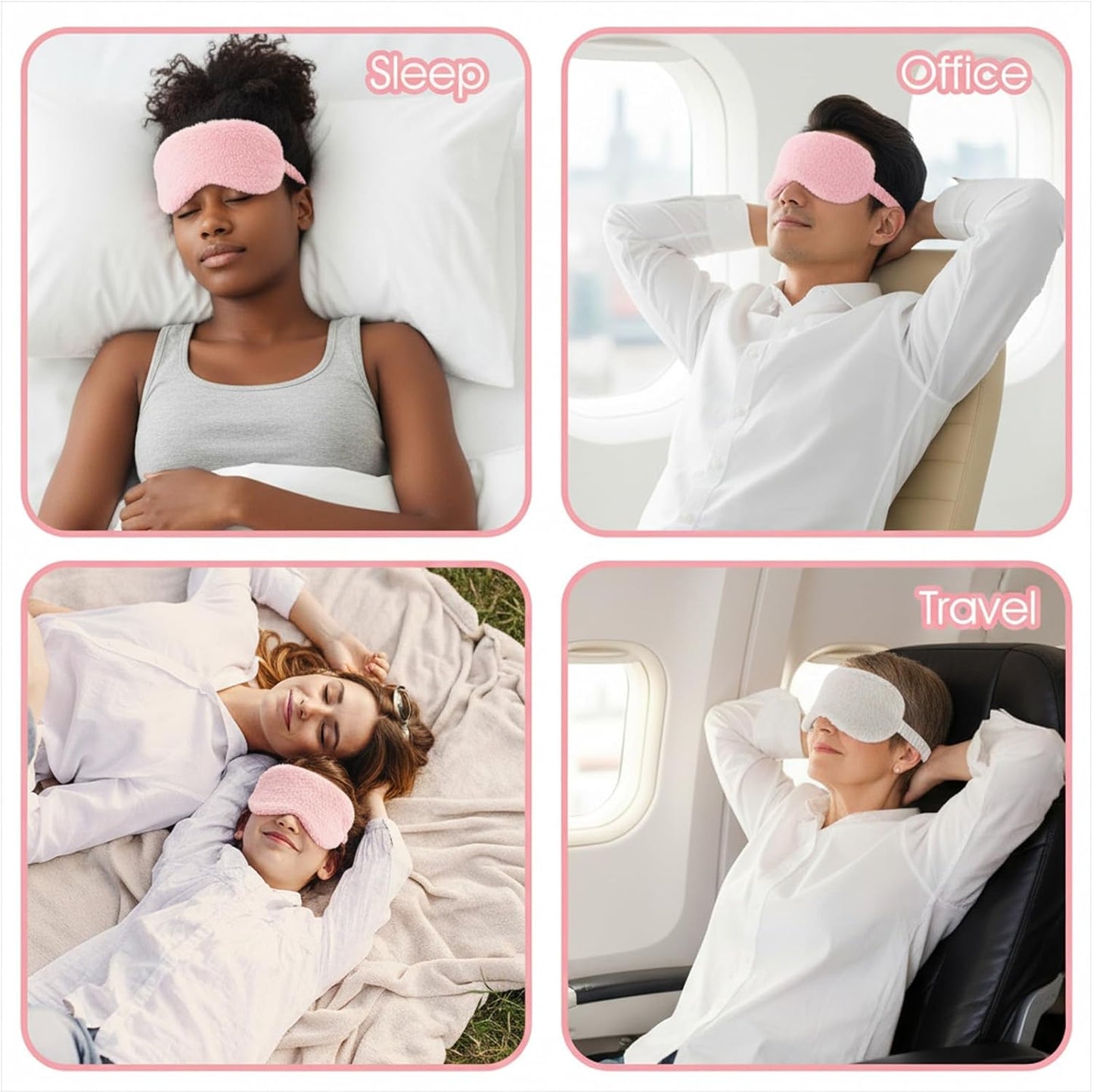 Sibba Plush Eye Mask, 2Pcs Furry Sleep Masks Silk Blindfold, Antifaz para Dormir Comfortable Fluffy Sleeping Eye Cover for Women Men Sleepover Nap Travel Party Supply, Pink White