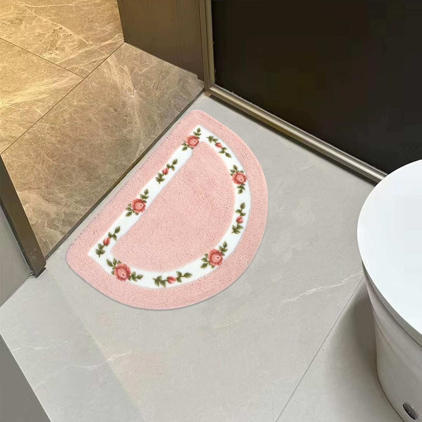ABREEZE Floral Rose Bathroom Rugs Mats 16X24 inch,Soft Shaggy Water Absorbent Non-Slip Mat Microfiber Bath Mat Shower Mat Door Mat Kitchen Mat Rugs,Pink