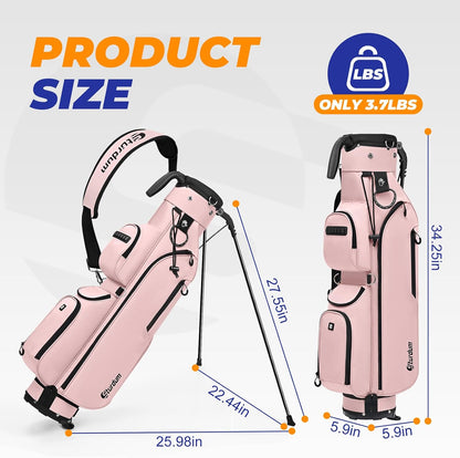 Golf Stand Bag, Lightweight Par 3 Golf Bag with 3 Way Dividers 900D Weatherproof Oxford, 3.7lbs Compact Yet Spacious Pitch N Putt for Driving Range, Cooler Pockets