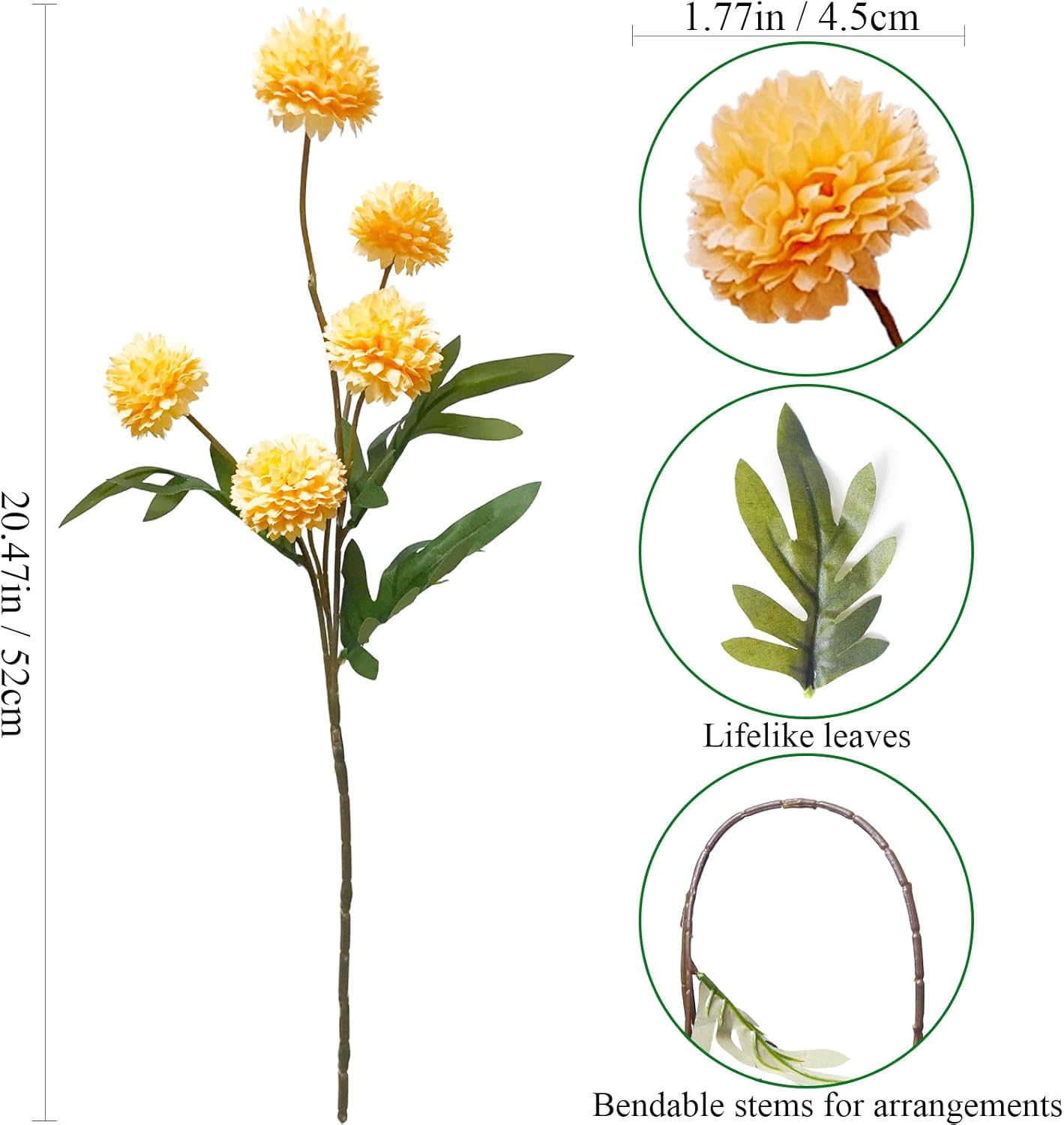 Kinisty 8 Pcs Artificial Flowers Pink Orange Yellow Faux Silk Pompon Mums, 20" Long Stem Fake Chrysanthemum Bouquet for Vase Farmhouse Home Decor, Wedding Centerpiece