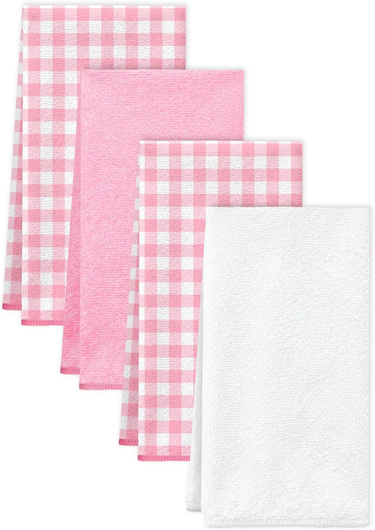 Mindsoft 4 Pcs Gingham Kitchen Towels Set Gingham Dish Towels 29.5 x 15.7 Inch Quick-Drying Hand Tea Towel for Farmhouse Restaurant Accessories Kitchen Decor(Pink and White)