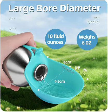 Dog Water Bottle, 10oz Stainless Steel Portable Dog Water Bottle with Foldable Silicone Bowl, 2-in-1 Portable Dog Water Bowl for Water & Food, Water Dispenser for Dogs Walking (Pink)