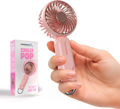 SABRENT ChillyPop Mini Portable Fan, Lightweight & Small Personal Fan, Long Quiet & Powerful Cooling Time, Makeup Kids Travel Fan, Rechargeable USB C Pocket-Sized Summer Gift for Women Girls Pink