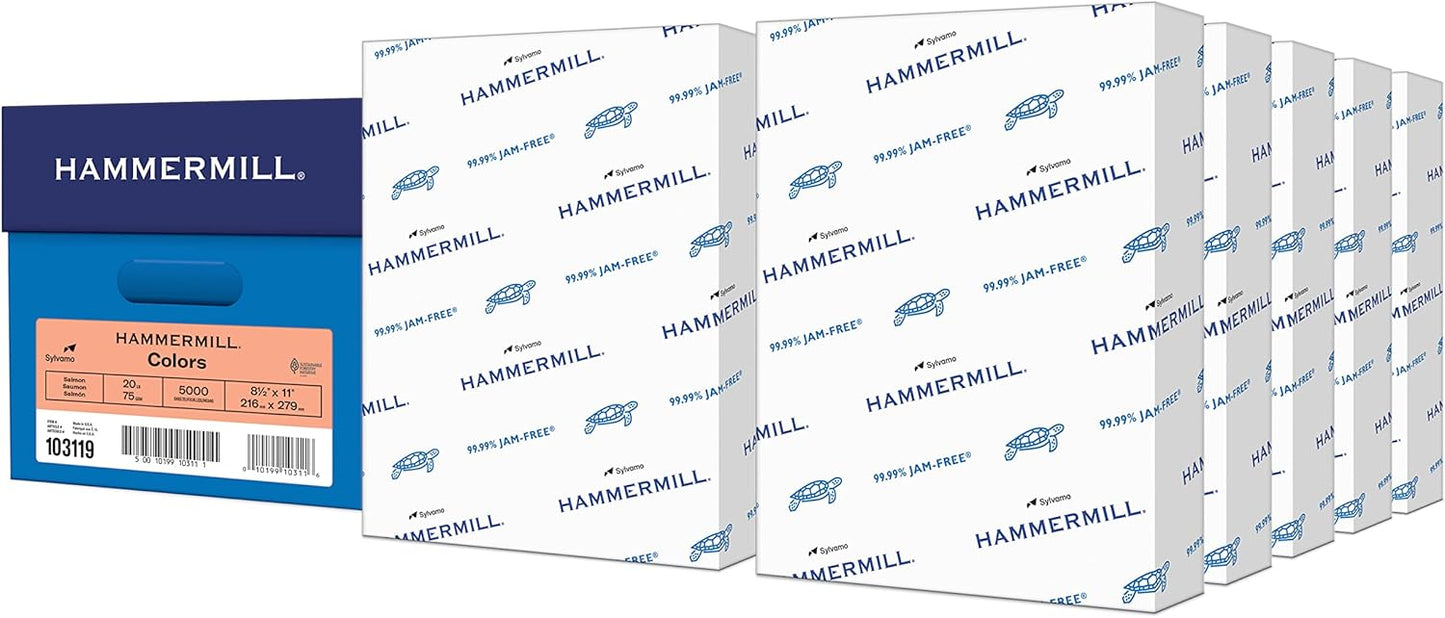 Hammermill Colored Paper, 20 lb Salmon Printer Paper, 8.5 x 11-10 Ream (5,000 Sheets) - Made in the USA, Pastel Paper, 103119C