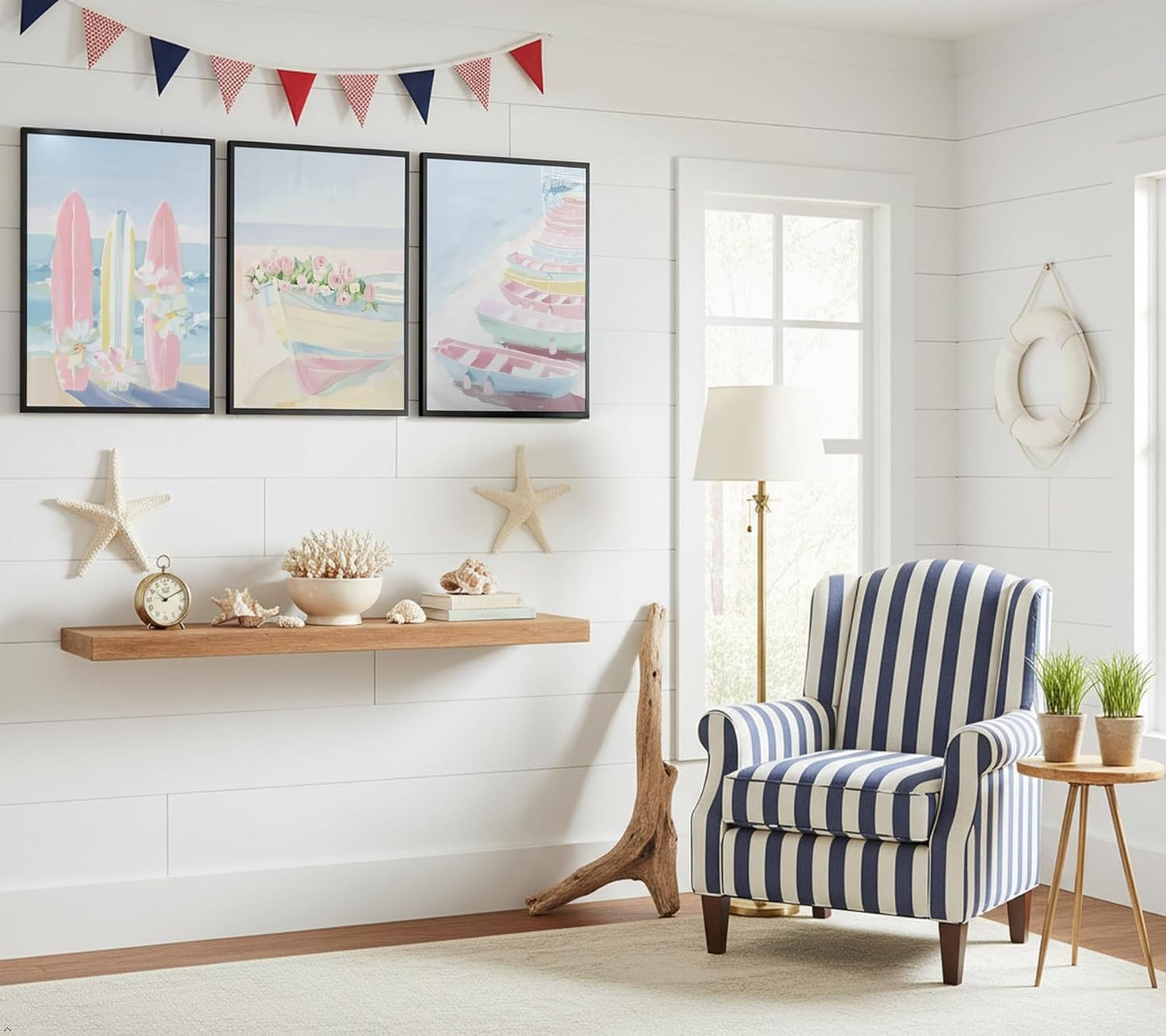 6Pcs Pink Coastal Canvas Wall Art, Preppy Seaside Sailboats Painting Pictures Wall Decor, Trendy Beach Surfboard Poster Print Artworks for Girly Living Room, Dorm, Home Decoration 8x10in Unframed