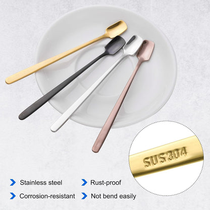 uxcell 4pcs Square Espresso Spoons 6.1 Inches 18/8 Stainless Steel Small Square Coffee Spoon Long Handle Tea Spoons for Tea Coffee Stirring Dessert Ice Cream Sugar Cake, Rose Gold