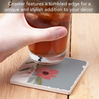 Thirstystone Pink Flower Single Tumbled Tile Coaster Manufactured in the USA 4" Square Create Your Own Set