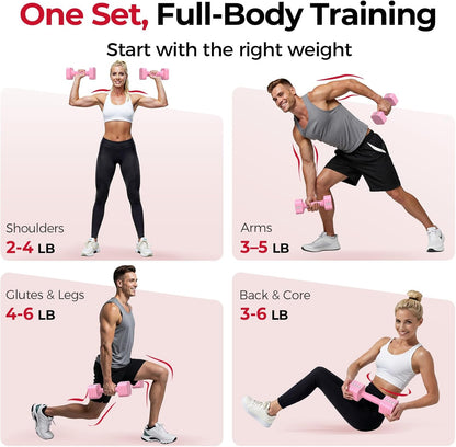 FEIERDUN DB3 5-in-1 Adjustable Dumbbell Set, 6LB/10LB Pair Adjustable Weights for Women at Home, Dual Locking Stable Hand Weights with TPU Soft Handle, Home Gym, Rehab, Pilates, Yoga, Strength Training