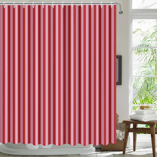 MEHOFOND Striped Shower Curtain Pink and Red Stripe Vintage Shower Curtain for Bathroom Modern Abstract Minimalist Bathroom Decor Bathtub Decor Fabric Waterproof Bath Curtain with 12 Hooks 72x72 Inch